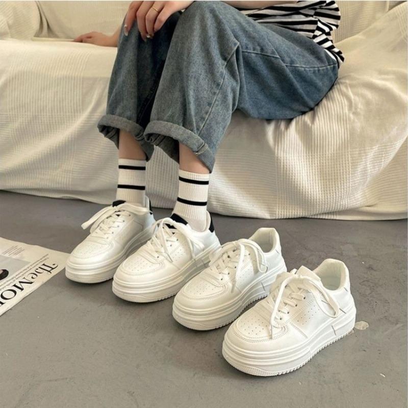 Fashion Leather Women's White Casual Woman Vulcanize Sneakers Breathable Sport Walking Running Platform Flats Shoes