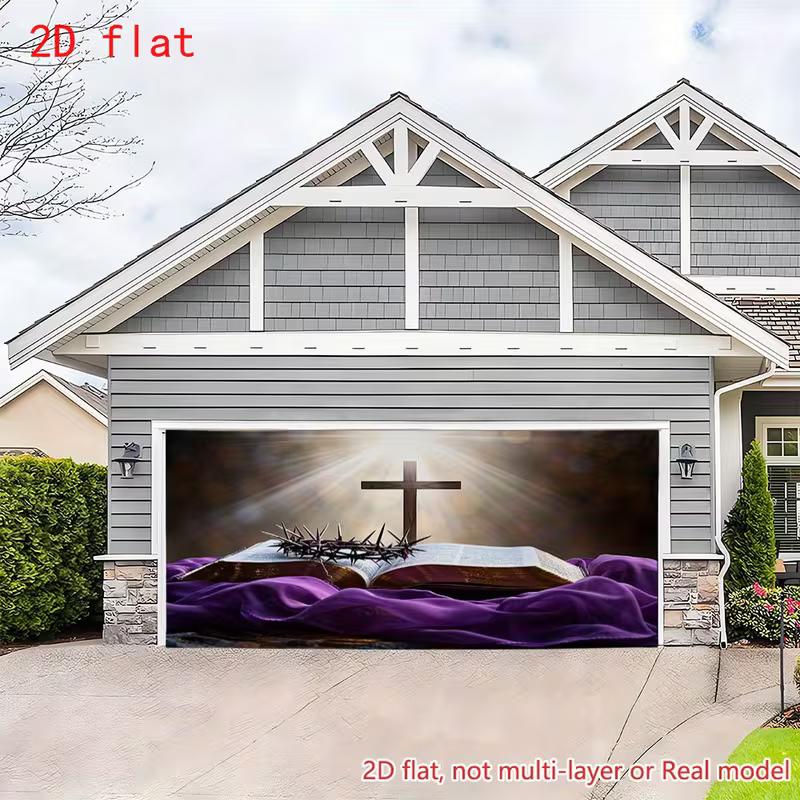 

2D Easter Christian Garage Door Banner Cross Crown of Thorns Holy Bible Religious Decoration 47.2x31.5inch/120*80cm