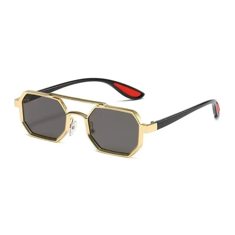 Metal Double Beam Small Frame Sunglasses Business Men'S Outdoor Uv Protection Sunglasses Personalized Polygonal Glasses