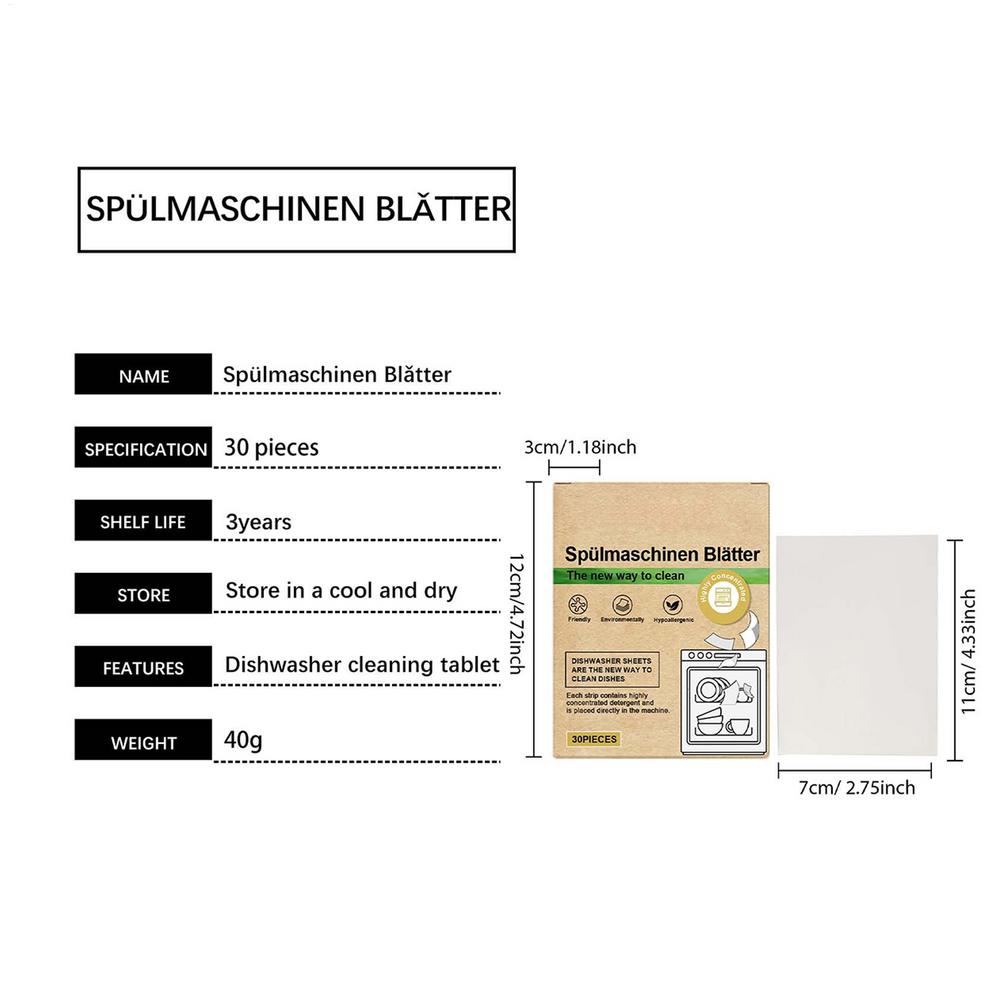 

30pcs Eco-Friendly Dishwasher Detergent Sheets Natural Cleaning Strips Alternative to Gel Pods Tablets for All Machines Others
