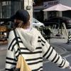 Korean Style Striped Hooded Cardigan - Autumn/Winter 2025 Mid-Length Loose Fit Sweater