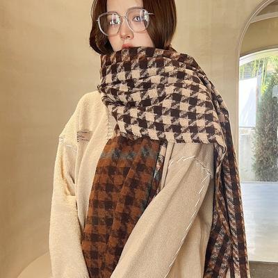 New Double-sided Qiandongge Scarf Autumn and Winter Retro Versatile Tassel Couple Plaid Scarf Thickened Versatile Shawl