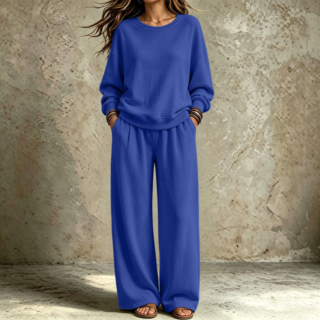 Women's Trendy Casual Neck Sweatshirt and Pants Set for Fall Winter, Comfortable Two Piece Outfit