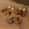 New Brown Resin Tiger Eye Stone Dangle Earrings For Women Fashion  Needle Earring Personality Melard Color Jewelry Gifts