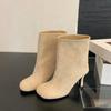 Women's Boots Round Toe Pleated Design Boots Temperament Stiletto High Heels Ankle Boots Quality Suede Women Chelsea Short Botas