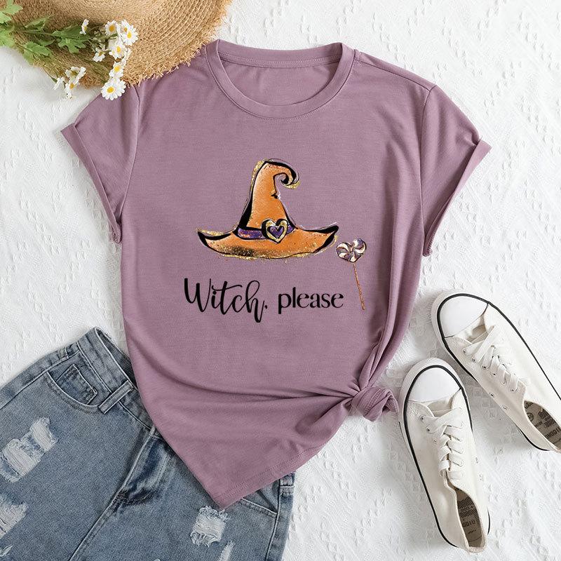 Summer women's fashionable magic hat printed short sleeved casual loose cotton round neck top