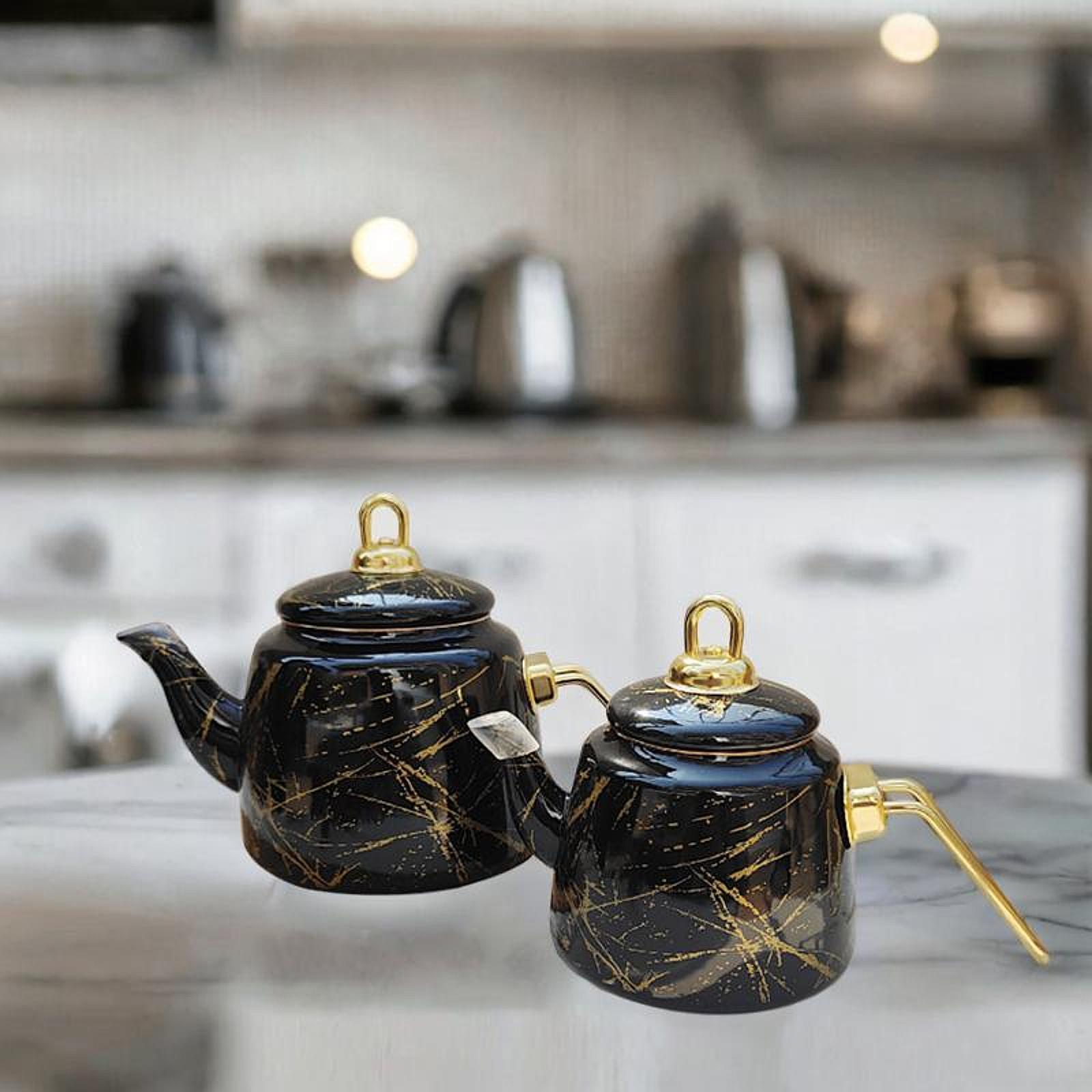 

2Pcs Enamel Tea Pot Set Tea Pitcher Multifunction Decorative Large Capacity Coffeepot Tea Maker for Kitchen Camping Tea House чёрный