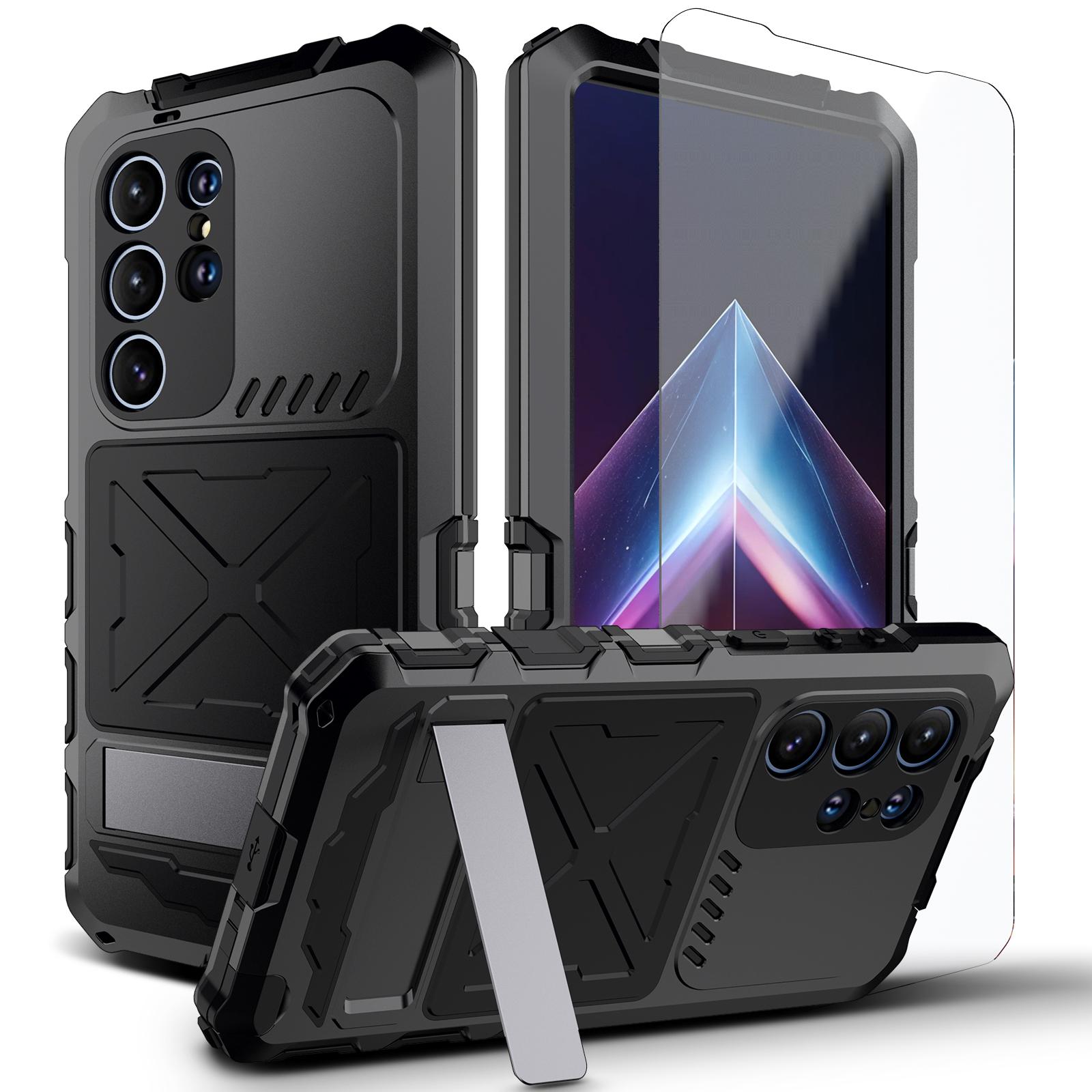 

Для Samsung Galaxy S24 Ultra 5G металлический чехол для телефона из алюминиевого сплава с подставкой встроенная защитная пленка для экрана противоударная броня For Galaxy S24 Ultra