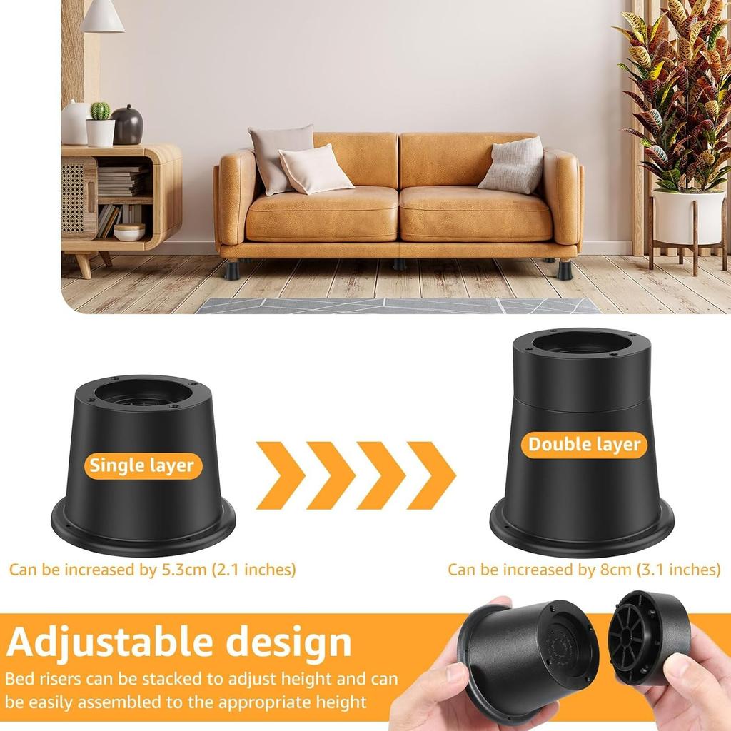 Bed Risers 4-Pack Chair Raisers Table Leg Extenders Round Furniture Risers Rubber Sofa Riser Supports up to 6000 Lbs Bed Frame Riser Desk Riser Blocks