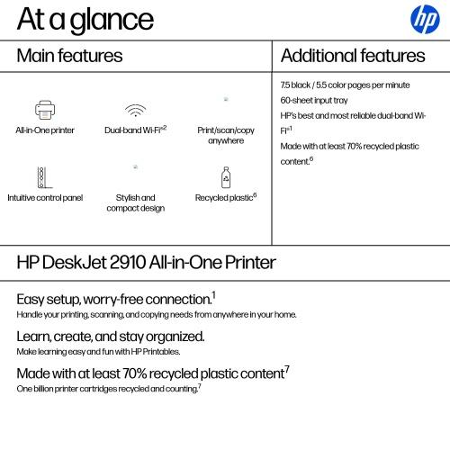 Stampante HP DeskJet 2910 All-in-One Inkjet Colore MFP A4 7,5 ppm USB Wi-Fi
