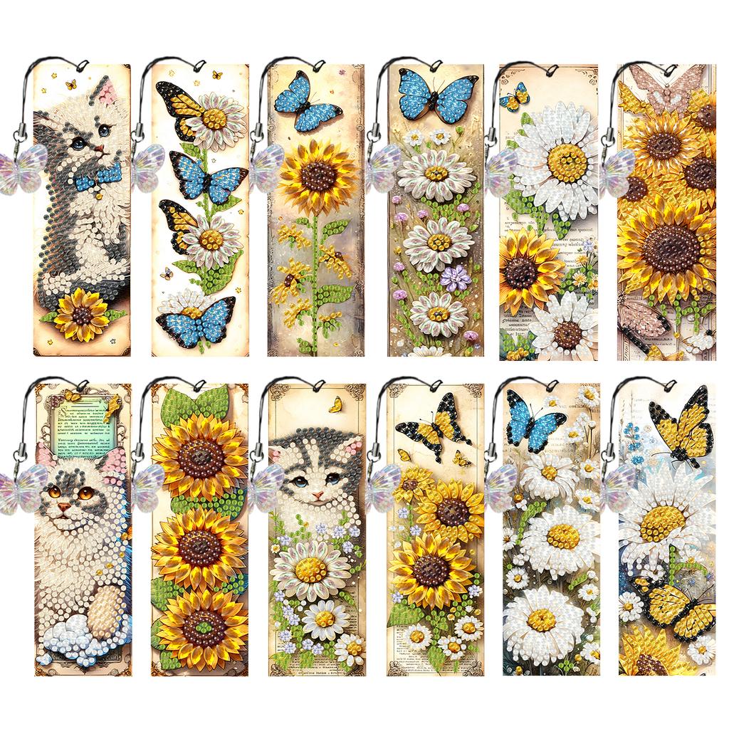 12Pcs Animal Landscape DIY Diamond Bookmark Art Projects Diamond Art Bookmark for DIY Making Beginners Adult Art Craft Supplies