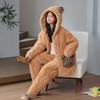 Couple Coral Fleece Quilted Pajamas Set Thick Warm Winter Loungewear Men Women