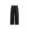 Retro Dark Blue Straight Leg Cropped Pants Jeans for Women Spring Elastic Waisted Wide Leg Pants