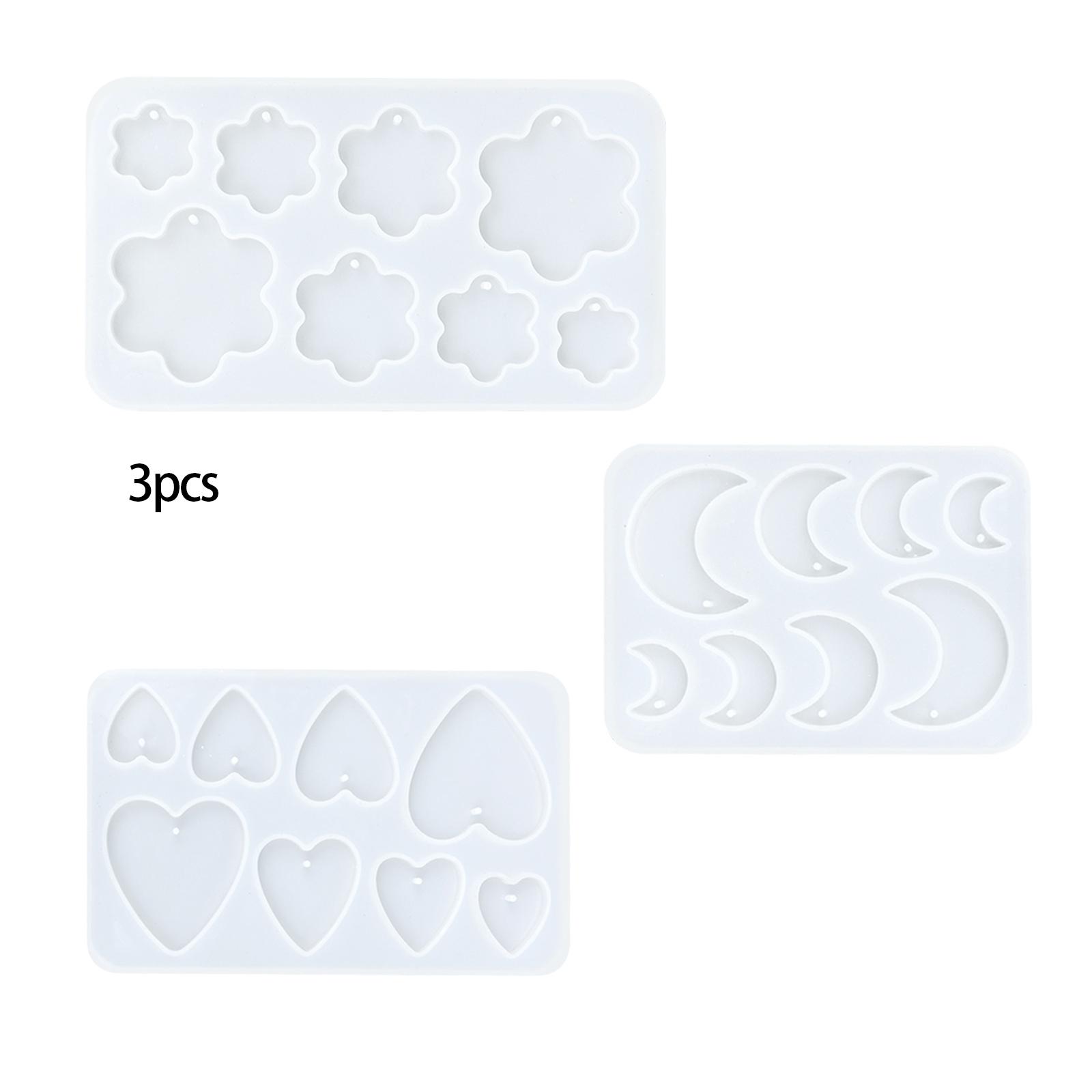 

3PCS Diy Crystal Dropper Simple Flower Moon Heart-Shaped Necklace Earrings Pendant Silicone Mold