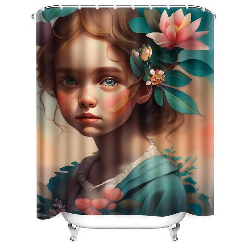 Elegant Floral Portrait Shower Curtain - Waterproof, Mildew-Resistant, Machine Washable for Chic Bathroom Decor