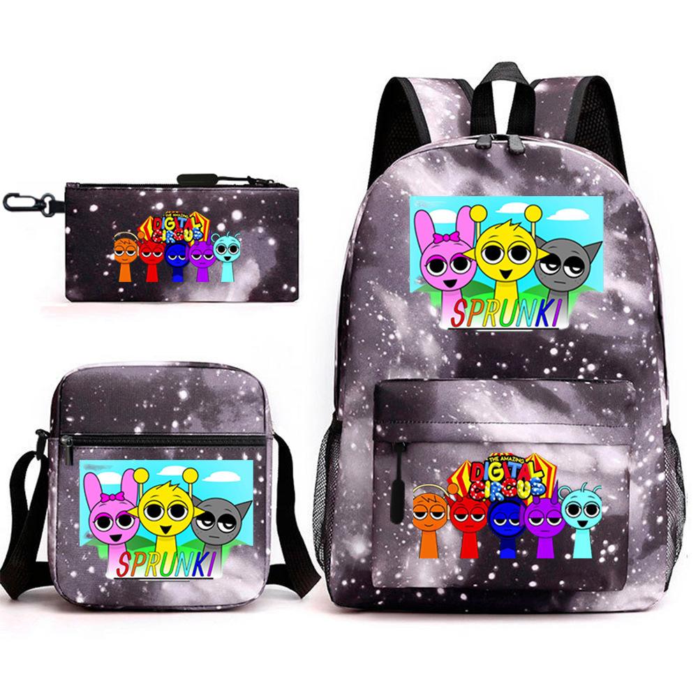 3 Piece School Backpack Set for Students Large Capacity Oxford Cloth Schoolbag with Shoulder Strap and Pencil Case