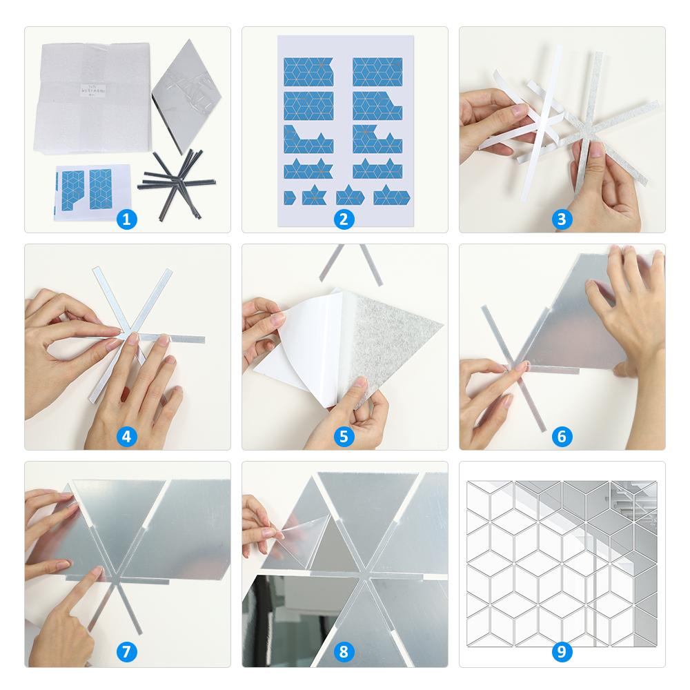 3D Mirror Wall Sticker DIY Diamonds Triangle Acrylic Wall Mirror Stickers for TV Background Home Bedroom Decoration