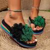 Fashion Contrast Color Flower Wedge Sandals for Women Summer Thick Rainbow Bottom Beach Slippers Woman Lightweight Platform Flip Flops