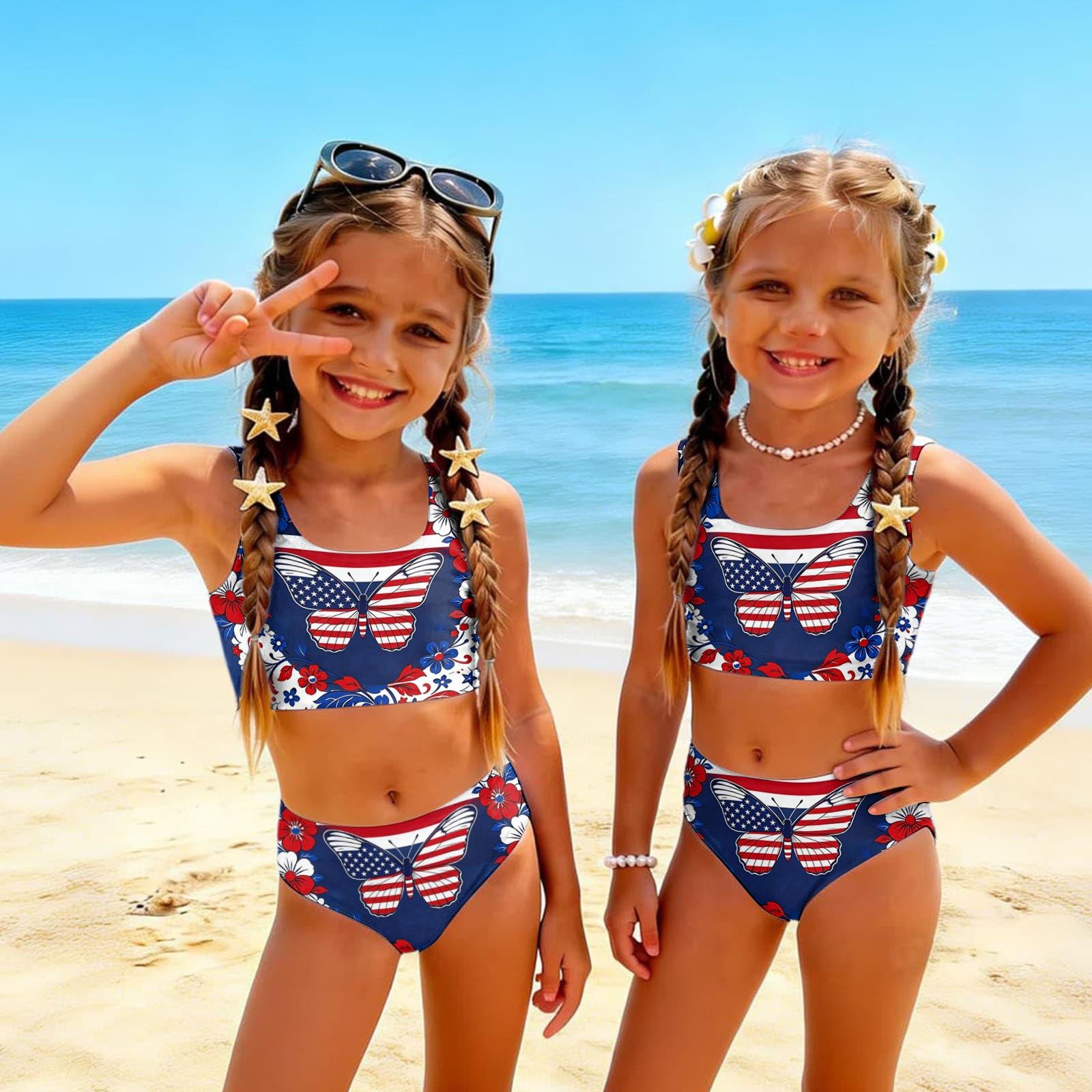 Summer Girls Casual Printed Two-Piece Bikini Swimsuit Set 110