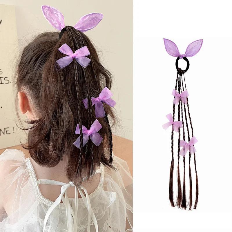 

1PC Girls Bow Rabbit Ears Wigs Ponytail Headbands Rubber Bands Hair Bands Headwear Lovely Kids Hair Accessories Hair Ornament