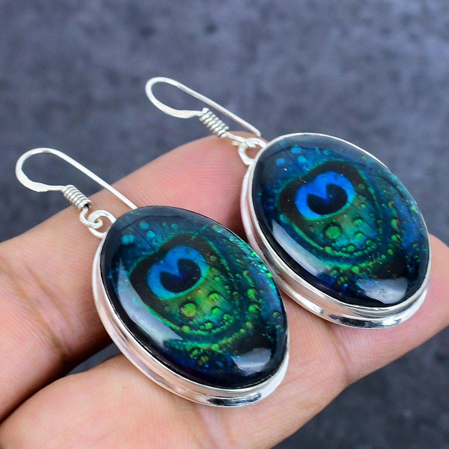 Green Triplet Opal Gemstone 925 Sterling Silver Jewelry Earring 1.97"