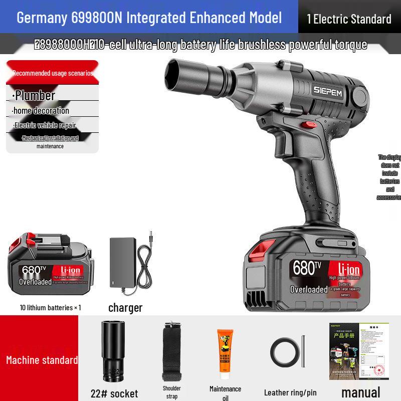 

Високомоментний безщітковий ударний гайковерт з літієвою батареєю для авторемонту.