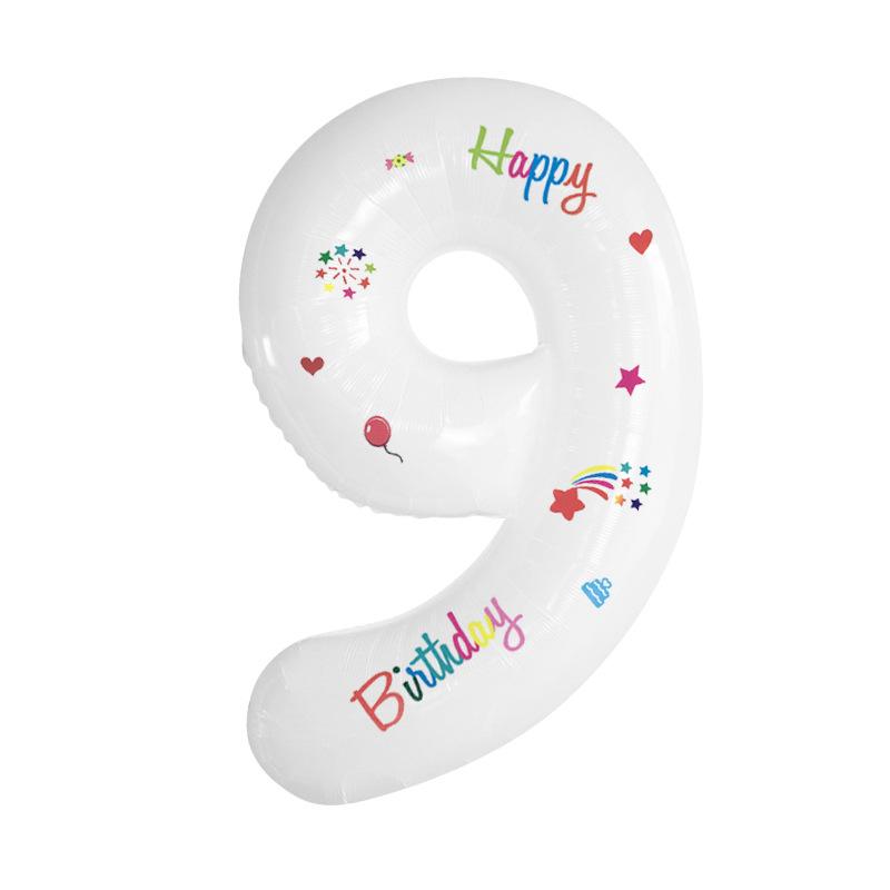 

40-Inch large white digital aluminum film balloon Children s birthday party arrangement Photo props Sticker balloon 40 inch white number 9 + sticker