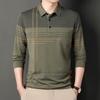 Men S Long Sleeve Striped Polo Shirt Casual Middle Age Dad Style