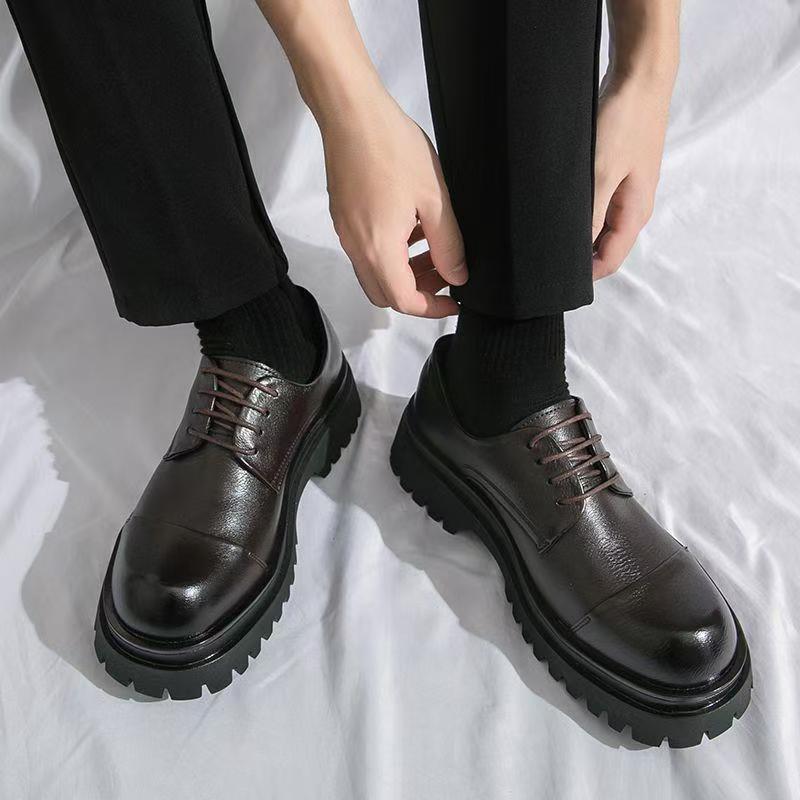 Autumn New Designer Big Head Platform Shoes for Men Fashion Casual Korean Cow Leather Shoes Male Lace Increase Dress Shoe Man