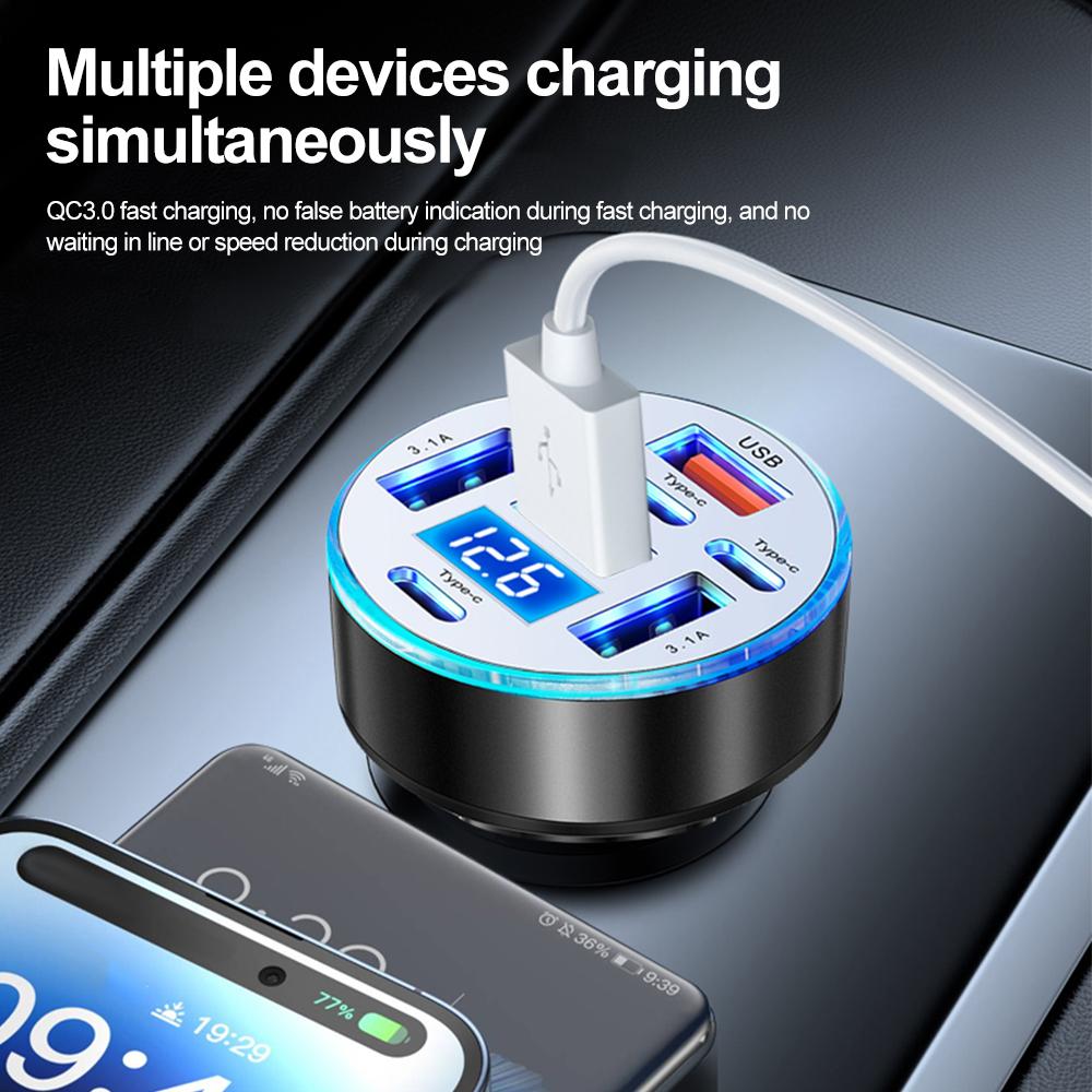 Car Charger 66W 8 Ports Fast Charging PD QC3.0 4 USB 4 C Car Phone Charger Adapter With Voltage For iPhone Samsung Huawei Xiaomi