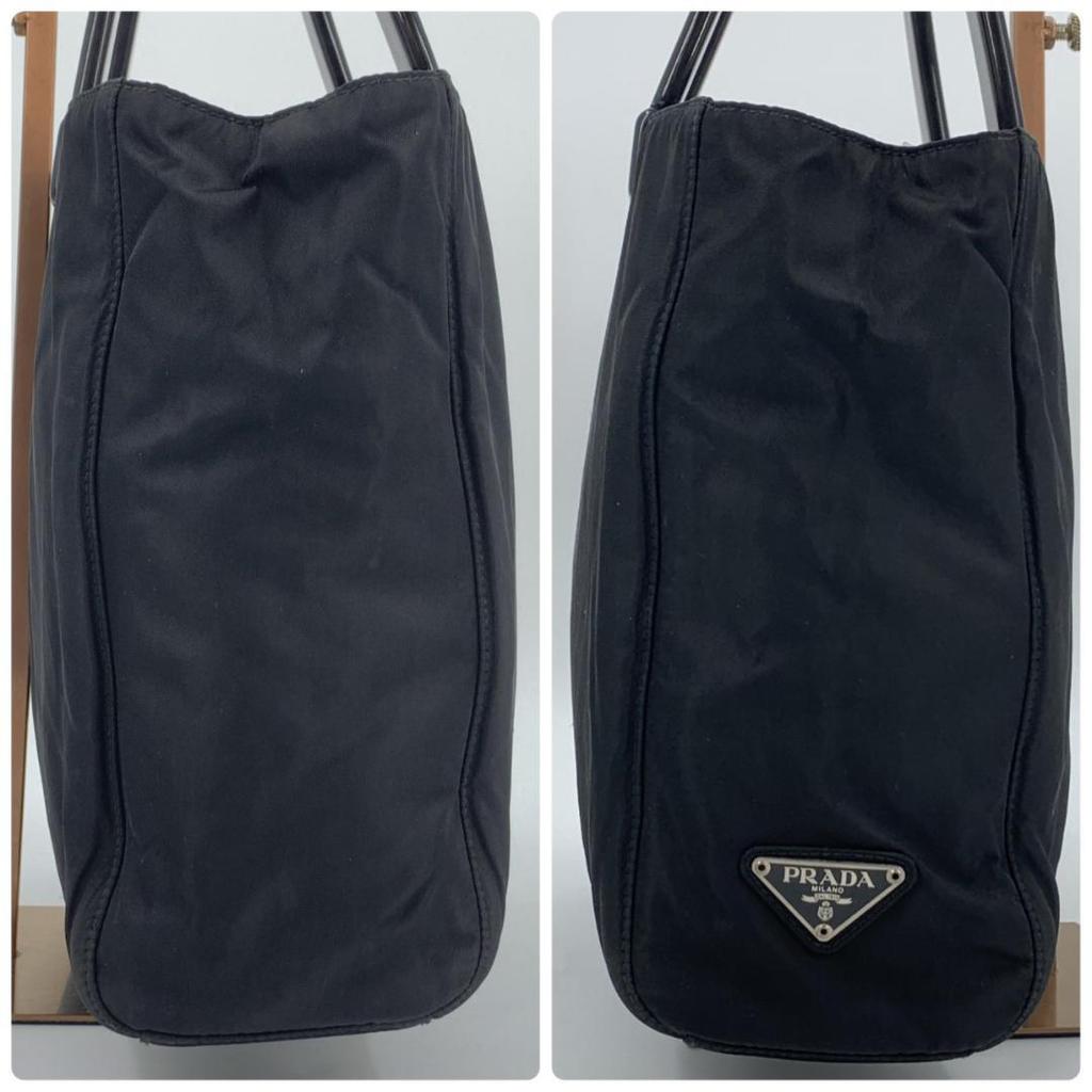 PRADA Handbag Tote Bag Tessuto Nylon Plastic Handle B8363 Black Triangle Logo Plate White Tag