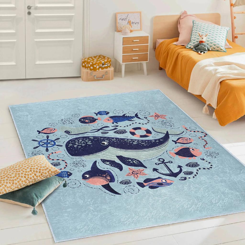Orca Interactive Play Rug Whale Creative Learning Carpet Beluga Rug Ocean Giant Fish Playroom Mat Anti Slip Mat for Kid Playroom