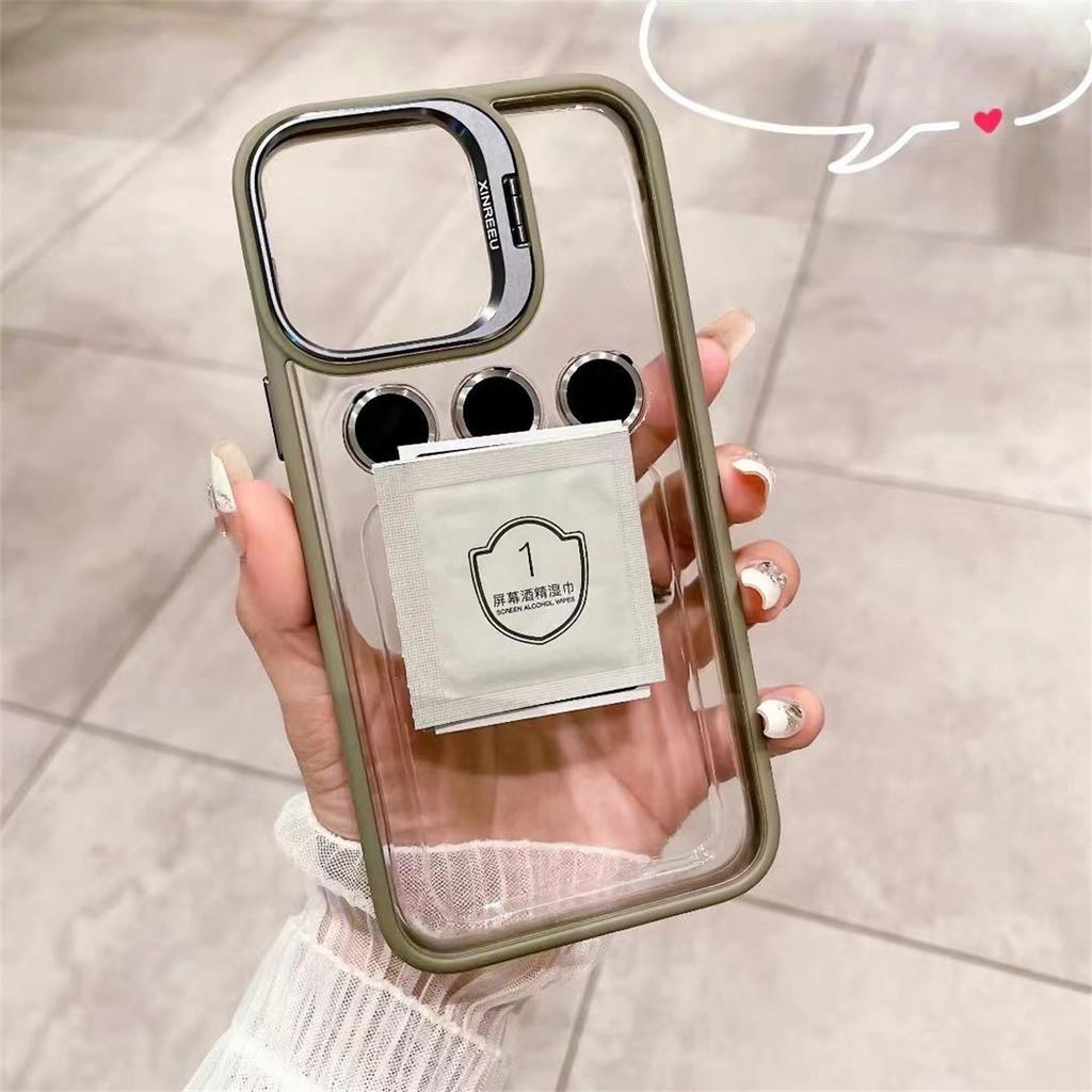 Protetor de anel de metal para lente, suporte para celular, capa protetora para iPhone 15 12 13 14Pro Max Plus 11, proteção de vidro para câmera, capa transparente à prova de choque