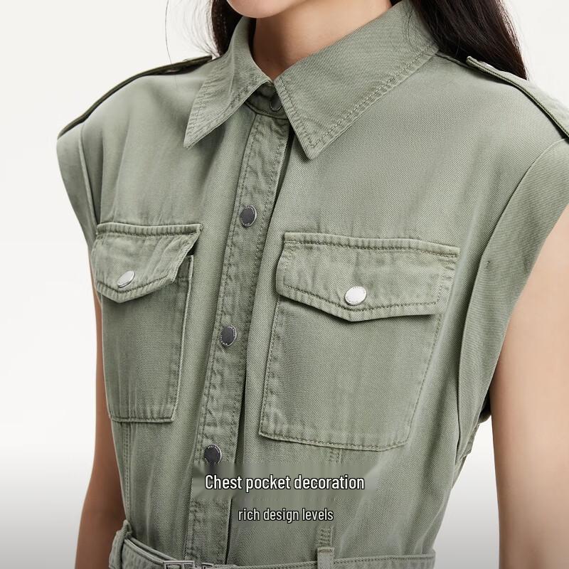 VEROMODA Women's 2025 Summer Cotton Lyocell Belted Lapel A-Line Mini Dress