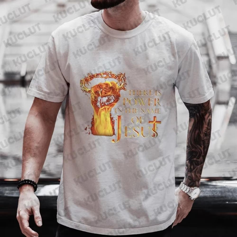 Fist & Jesus Letter Pattern Men's T-shirt Fashion Graphic Tops Short Sleeve Tees Summer Outdoor Streetwear Men Oversized Clothes
