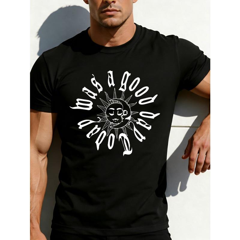 

European sizes Casual Style Men s T-Shirt with Sun And Moon Design for Summer Wear Perfect Gift for Him S чёрный