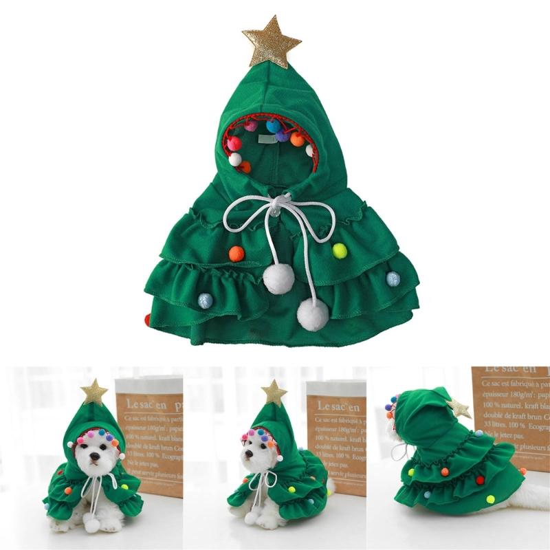 Cat Cloak Cape Christmas Tree for Small Medium Girl Dogs, Cat Wedding Costume Adjustable Cloak Cape