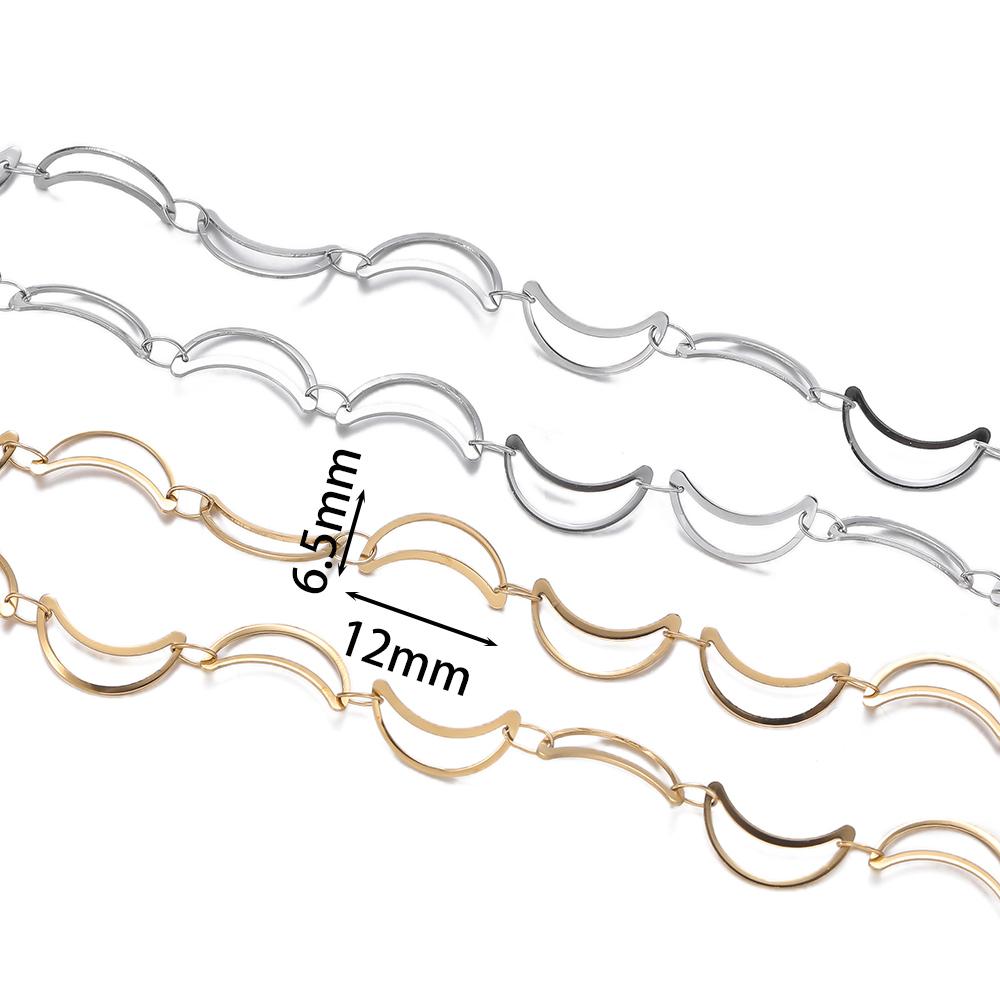 1m Stainless Steel Hollow Moon Link Handmade Golden/Steel Chains for DIY Necklace Bracelet Anklet Jewelry Making Chain