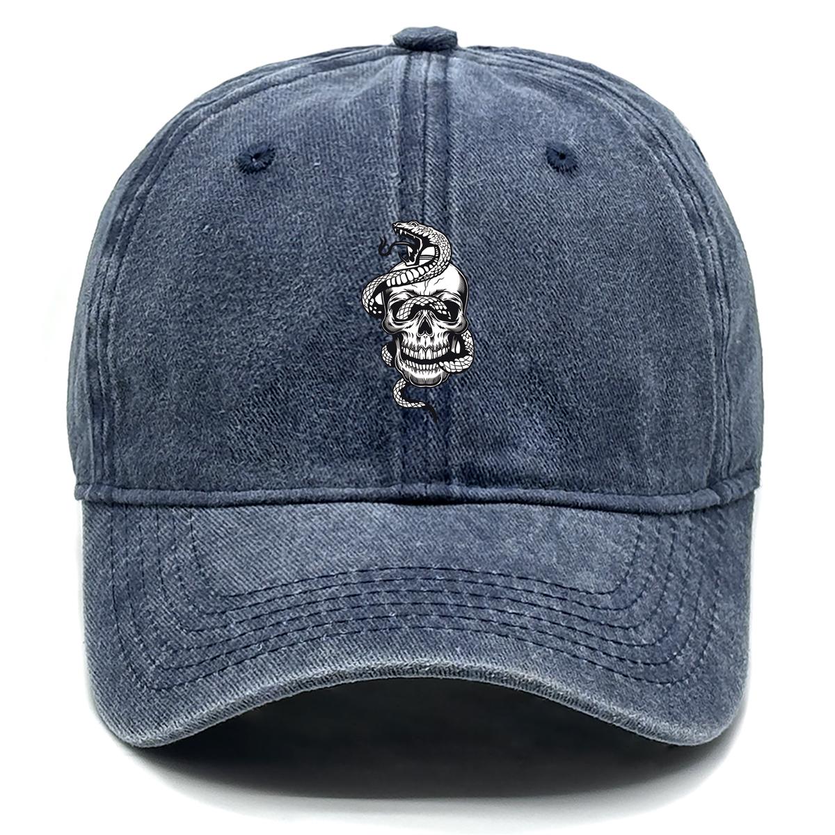 

Snake Skull Print Adjustable Baseball Cap, Horrific Animal Mesh Hat Summer Vintage Solid Color Lightweight Snapback Baseball Hat as the picture темно-синий