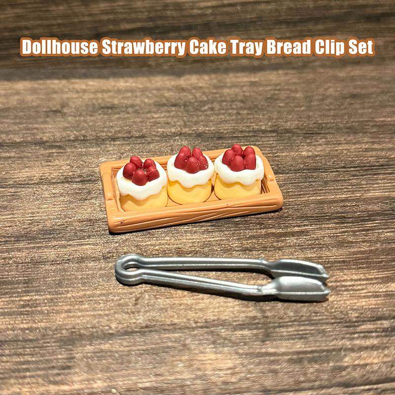 1:12 Dollhouse Miniature Strawberry Cake Tray Bread Clip Model Set Dollhouse Scene Decor Accessories Toys