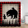 Funny Bear Shower Curtains Bathing Bear Wooden Plank Pattern Fabric Bathroom Decor Bear Silouette Rustic Bath Curtain With Hooks