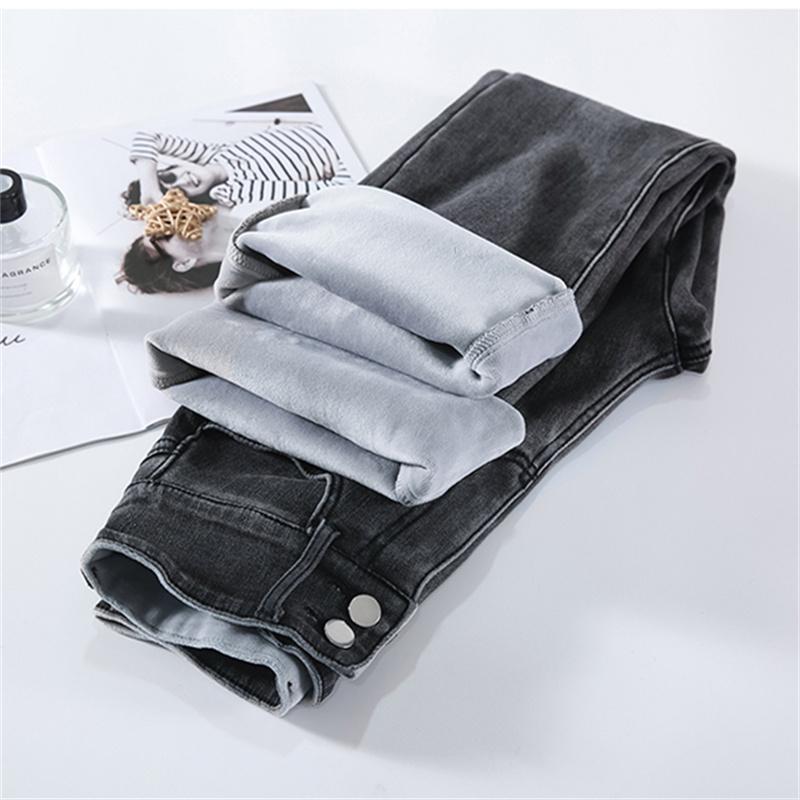 Vinter Tykk Fløyel Kvinner Høy Midje Casual Denim Blyantbukser Løse Jeans Mote retroVarm Fleece Varm Slim Fit Stretch Damer