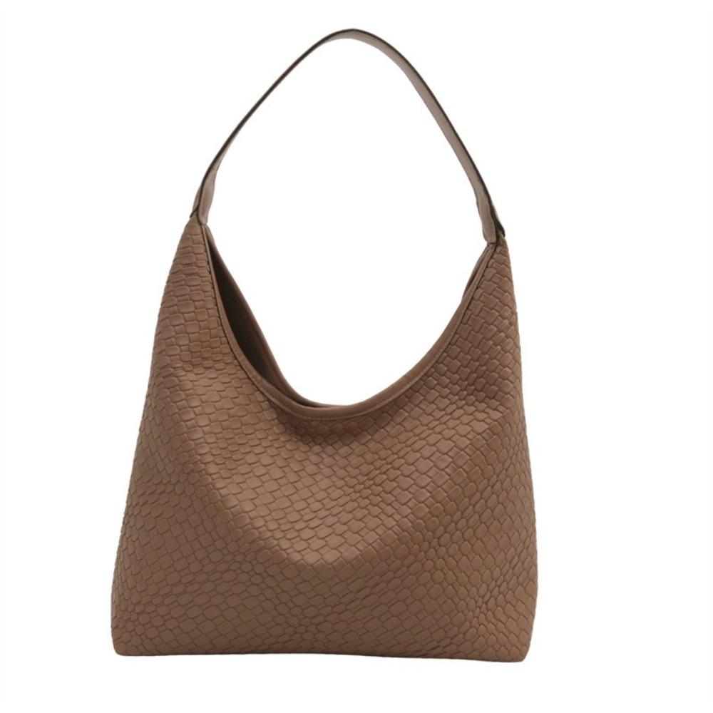 

PU Leather Hobo Bag Large Capacity Underarm Bag Vintage Woven Braided Satchel Ladies коричневий
