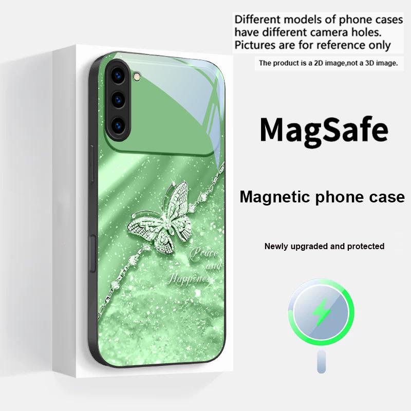 An Elegant Blue Butterfly For Samsung S25 S25 Edge S25Ultra S8 9 10 20 S21 Pro 22 Plus S23 FE S24 Ultra Magsafe Glass Phone Case