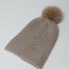 MAIA Fox Fur Pom Pom Beanie Hat - Brown