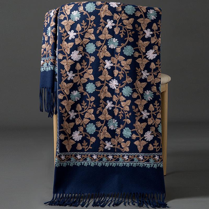 Изысканная красная цветочная вышитая шаль: Шарф из кашемировой шерсти в непальском стиле 200cm