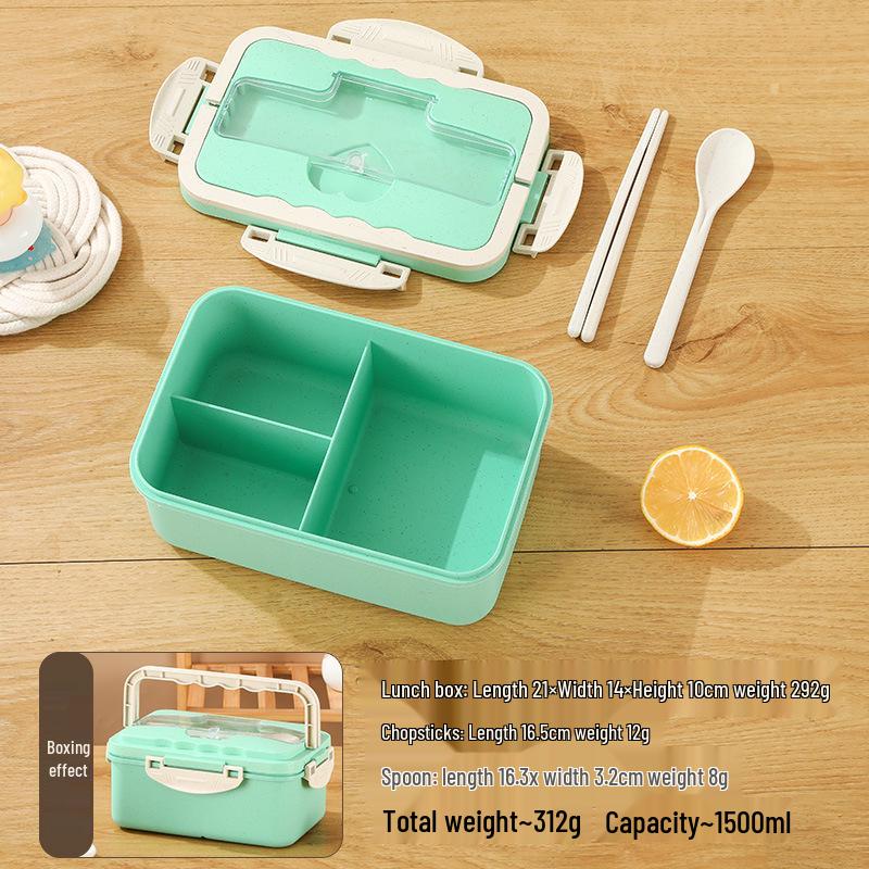 Lancheira Bento Isolada de Palha de Trigo 1500ML - Recipiente Quadrado para Micro-ondas