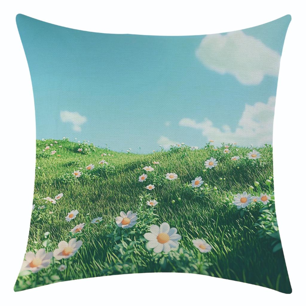 Neuer blauer Himmel und Großes Grasland Leinen Kissenbezug für Festivaldekoration, Erkerfenster Sofa Lendenkissen