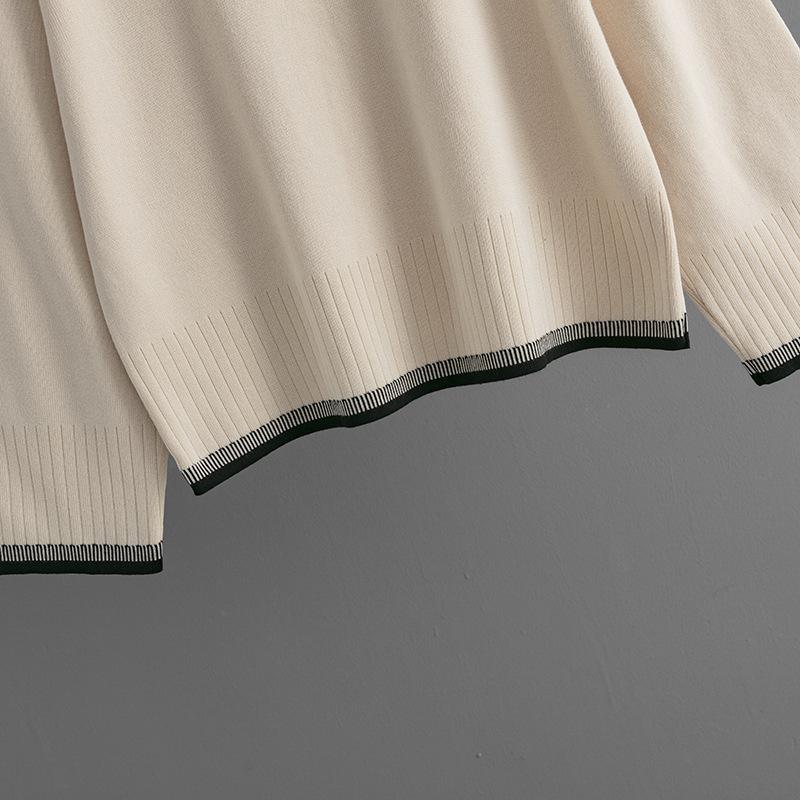 QICED Knitted Casual Women's Wear Autumn and Winter Color-blocking Long-sleeved Fashionable Two-piece Suit for Women