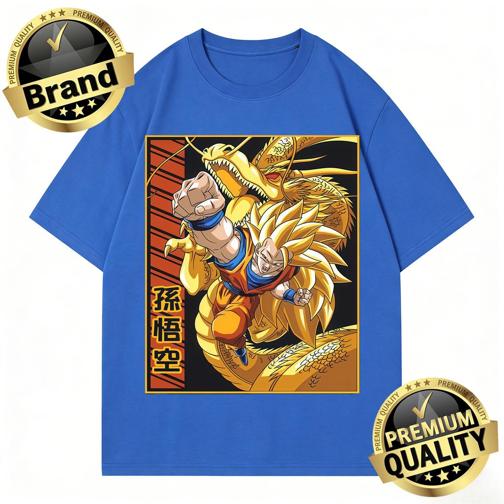 Dragon Ball Trendy Hot Items Cotton Mens  TShirt Super Saiyan 3 Goku Golden Shenron Design Oversized Casual Unisex Streetwear